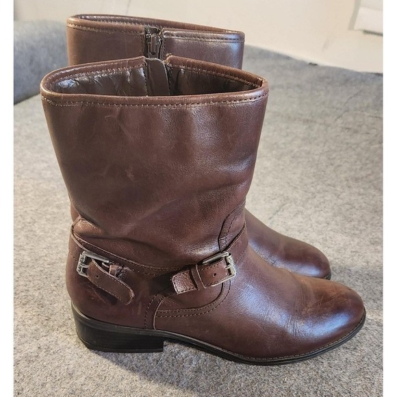 Ralph Lauren Boots Womens Size 8 Brown Leather Ankle Biker Buckle Zip Booties - Picture 4 of 8